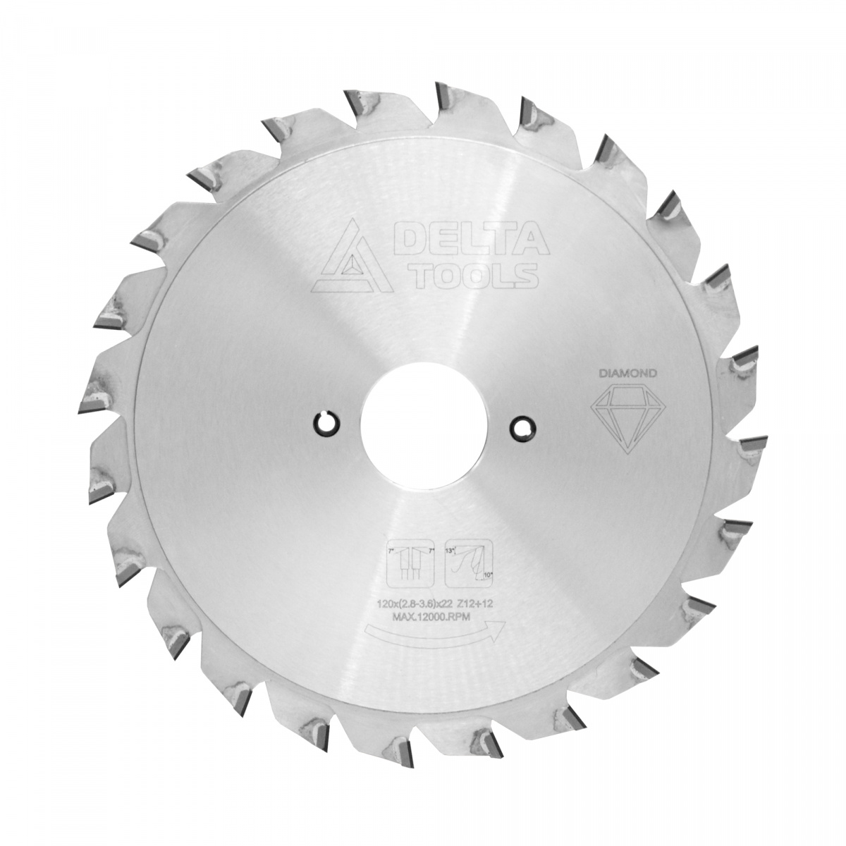 Пила подрезная DELTA TOOLS 120x22x2.8/3.6x12+12T алмазная составная
